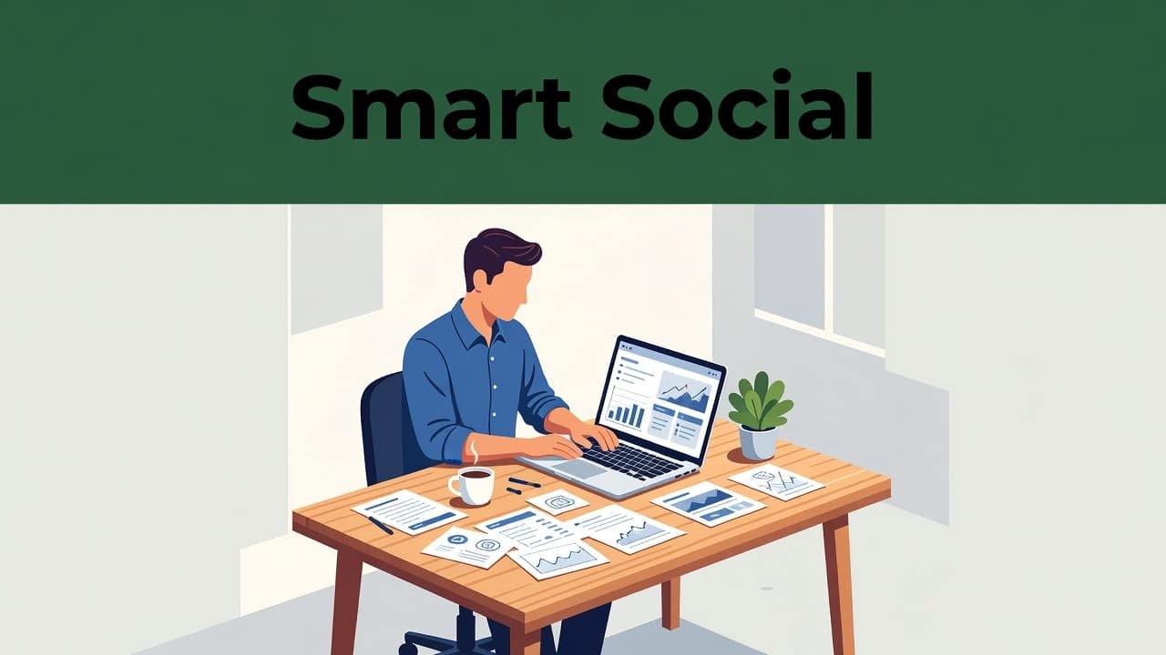 Vector illustration of a business owner working on a laptop at a bright desk.